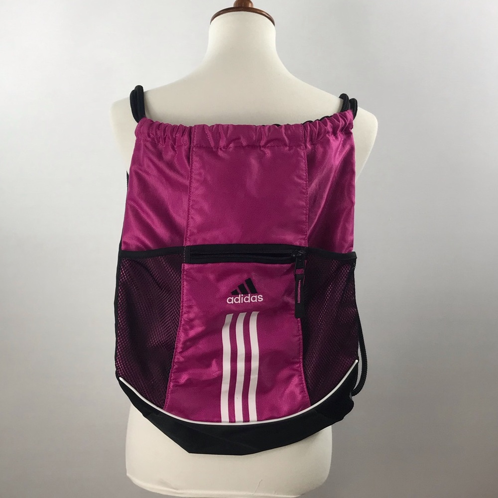 Adidas Pink and Black Draw String Cinch Sling Backpack Bag